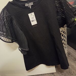 Gracia Elegant Black Top with Sheer Sleeves